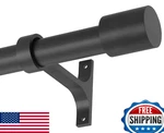 Matte Black Curtain Rod W/ Cap Finials For Window 72-144" Modern Metal New. Price: $73.43.