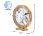 River Of Goods Light Blue And Gold Stained Glass Panel With Mango Wood Frame New. Price: $45.00.
