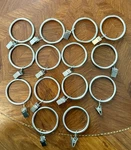 Set Of 12 Chrome Metal 1.5" Rings Clips Window Curtain Rod Used. Price: $8.00.