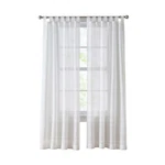 Woven Stripe Sheer Tab Top Curtain, Single Panel, White, 50" X 84" New. Price: $12.91.