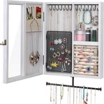 Keebofly Wall Mounted Jewelry Organizer With Rustic Wood Large Space White New. Price: $74.45.