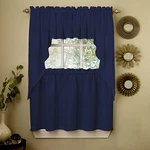Navy Solid Opaque Ribcord Kitchen Curtains - Choice Of Tiers Valance Swag New. Price: $18.99.