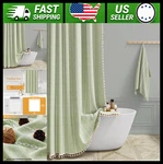 Bttn Boho Farmhouse Linen Shower Curtain With Tassel, Sage Green 72X96 New. Price: $69.99.