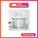 Tollpiz Floral Short Blue Sheer Tier Curtains Flower Print Vine Embroidery Kitch New. Price: $14.20.