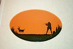 Deer /hunter Scene Reverse Painted Silhouette Oval Glass With Clips & Screws Used. Price: $19.95.
