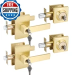 Haidms 2 Packs Gold Exterior Door Lock Set Deadbolt Front Handle New. Price: $152.43.