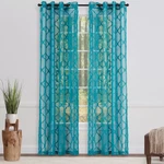 Chanasya 2PK Moroccan Embroidered Grommet Textured Sheer Window Curtain Panels Open. Price: $26.99.
