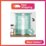 Tollpiz Floral Turquoise Short Sheer Curtains Flower Print Vine Embroidery Bedro New. Price: $27.91.