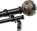 Adjustable 1" Double Curtain Rods 66-120" With Leaf Finials Black New. Price: $64.99.