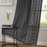Ronaldecor Black Boho Linen Textured Tassel Sheer Lace Curtains, Chic Crochet... New. Price: $46.27.