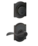 Schlage Accent Entry Lever With Deadbolt Combo Pack Aged Bronze FB55N 716CAM Open. Price: $29.99.