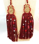 Vintage Baroque Gold Tone/red Silk Fringe Rhinestones Pearls Beads Tassel Pair New. Price: $26.59.