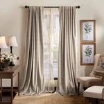 Luxe Lucca Velvet Blackout Curtains, 95", Linen Beige, 2 Panel Set New. Price: $173.99.