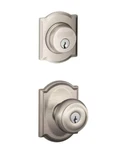 Schlage FB55N Geo 619 Camelot Nickel Single Cylinder Deadbolt Combo Pack Open. Price: $34.99.