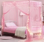 Yeerswag Pink Twin Canopy With Lights, Model SKUK35057, 200X100CM, Bedroom Decor New. Price: $39.00.