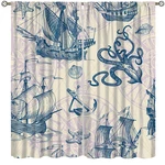 Auimzoo Blue Nautical Blackout Curtains Vintage Ocean Ship Anchor Sea Creatures New. Price: $135.67.