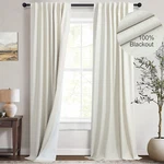 Natural Linen Blackout Curtains 96" Long - 2 Panel Room Darkening Drapes New. Price: $79.99.